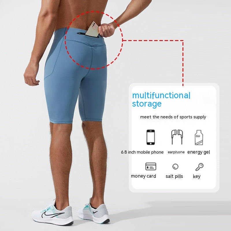 Summer Men's High Elastic Compression Aerobics Tights Sports Quick Dry Training Fifth Pants Running Workout Shorts