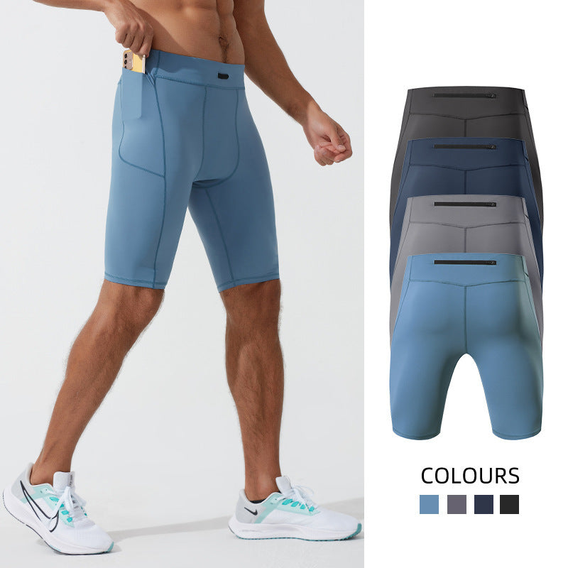Summer Men's High Elastic Compression Aerobics Tights Sports Quick Dry Training Fifth Pants Running Workout Shorts