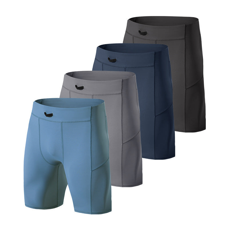 Summer Men's High Elastic Compression Aerobics Tights Sports Quick Dry Training Fifth Pants Running Workout Shorts